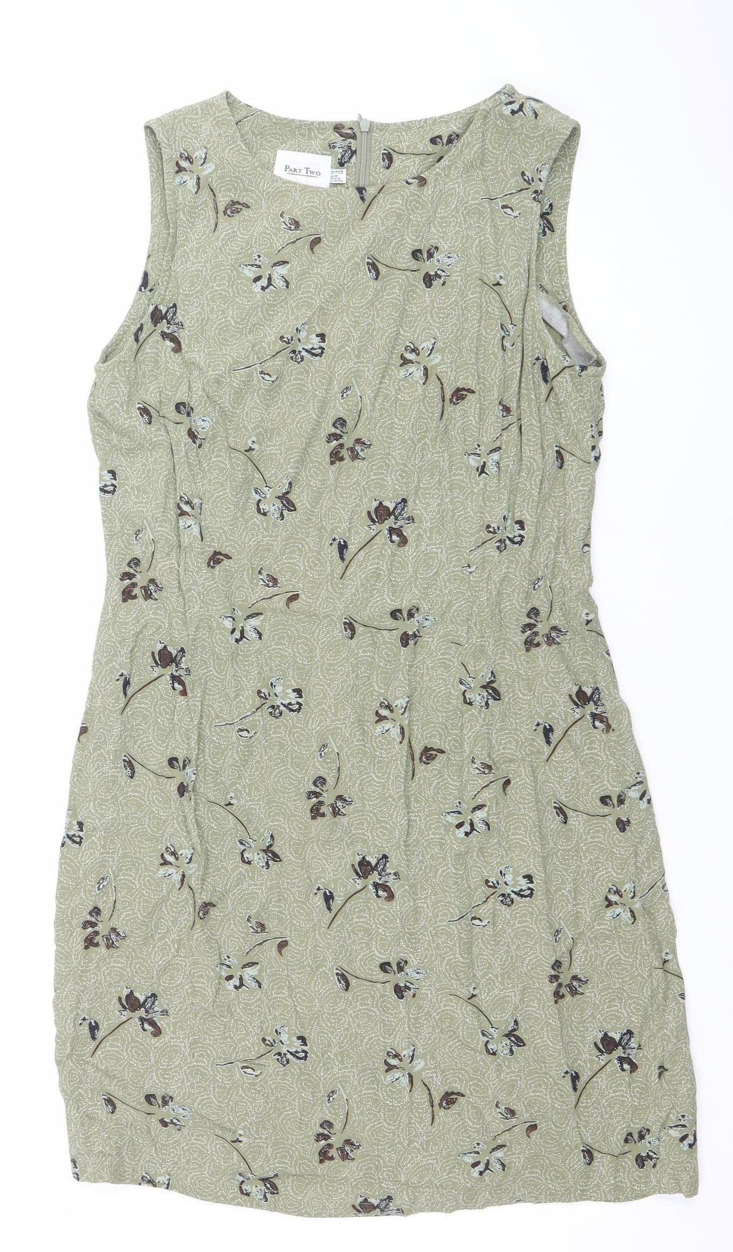 Part Two Women Green Floral Viscose Sheath Dress Size 10