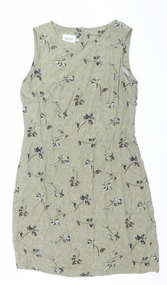 Part Two Women Green Floral Viscose Sheath Dress Size 10