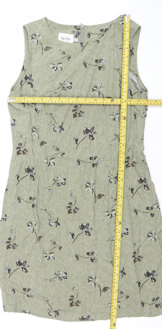 Part Two Women Green Floral Viscose Sheath Dress Size 10