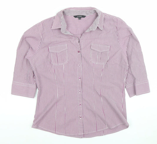 Dunnes Women's Purple Striped 3/4 Sleeve Cotton Button-Up Shirt Size 14