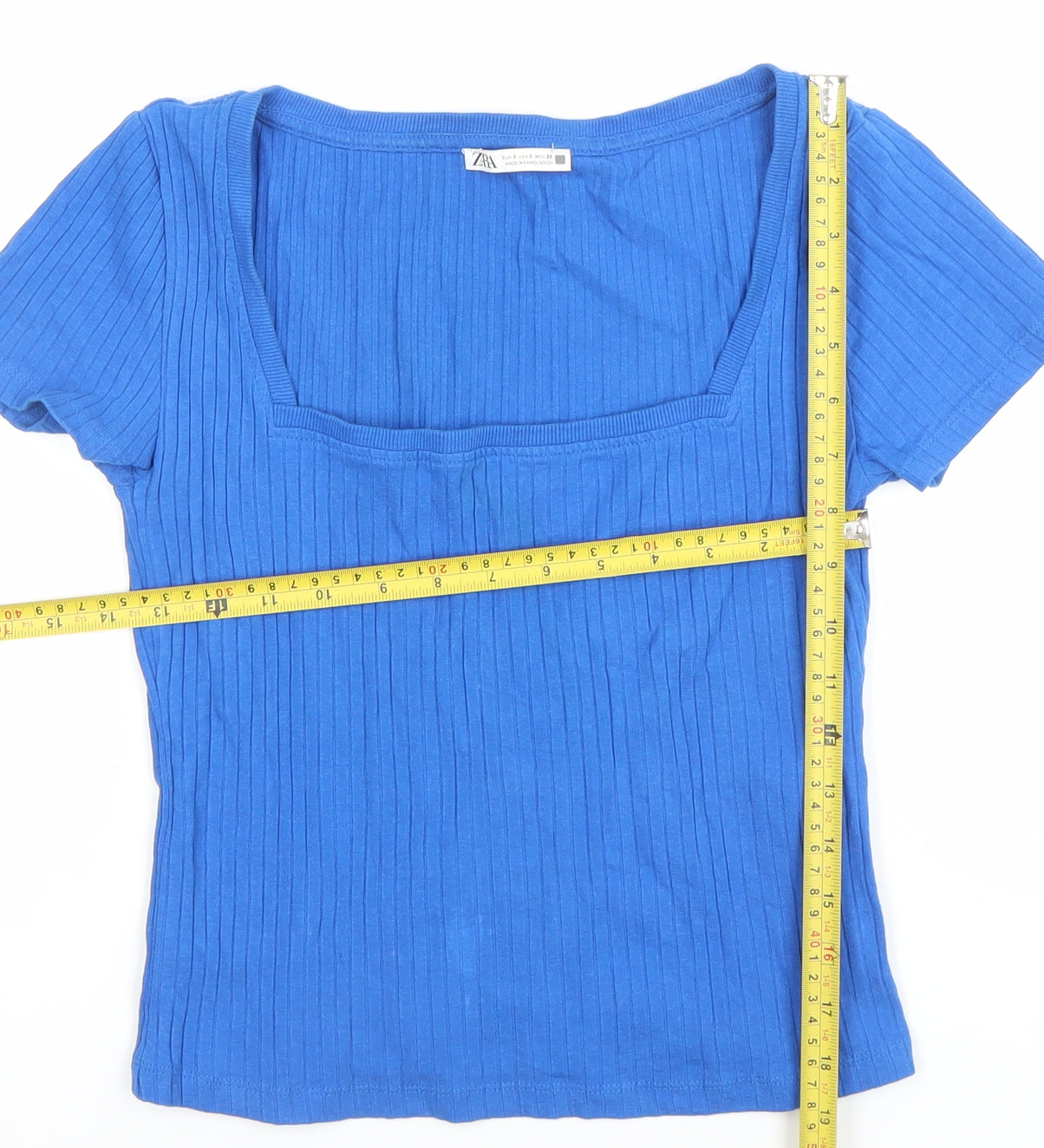 Womens UK Size S Zara Blue Basic T-Shirt