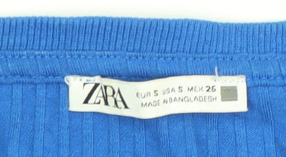 Womens UK Size S Zara Blue Basic T-Shirt