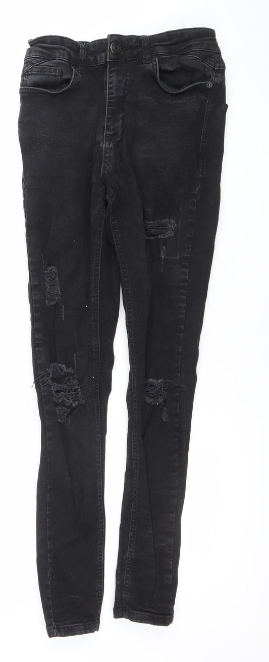 11 Degrees Men's Black Distressed Skinny Jeans W28 Denim Style