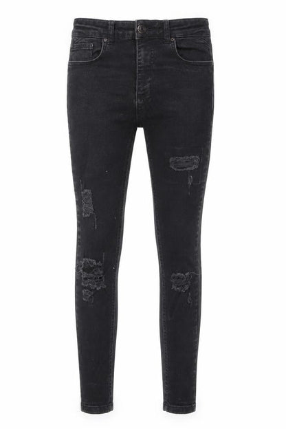 11 Degrees Men'S Black Distressed Skinny Jeans W28 Denim Style