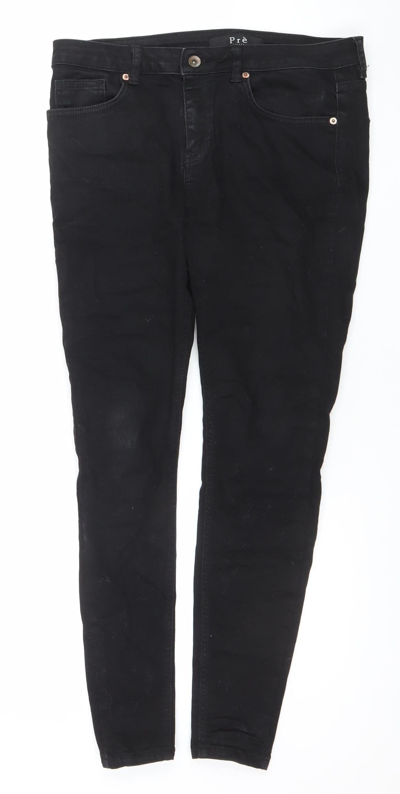 Mens UK Size 30R Pré London Slim Fit Straight Black Jeans