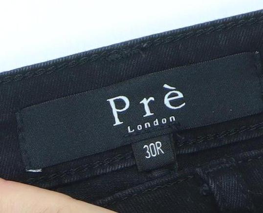 Mens UK Size 30R Pré London Slim Fit Straight Black Jeans