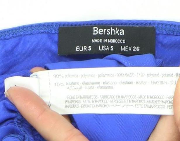 Bershka Women's Blue Off Shoulder Long Sleeve Ruched Top Size S