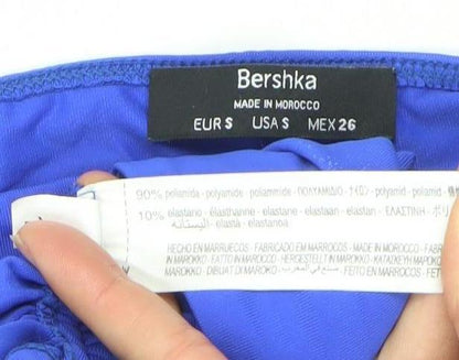 Bershka Women's Blue Off Shoulder Long Sleeve Ruched Top Size S