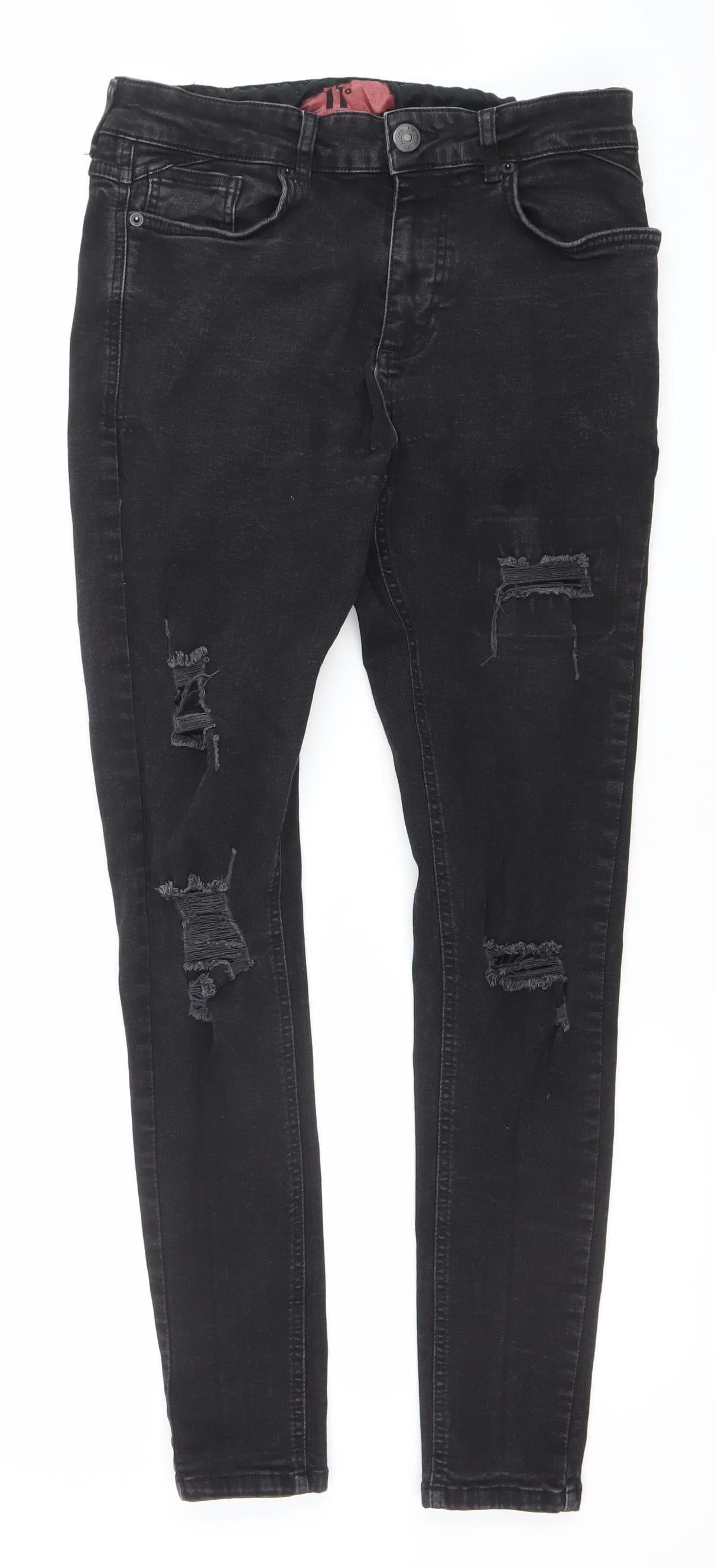 11 Degrees Men’s Black Distressed Skinny Jeans W32 Slim Fit
