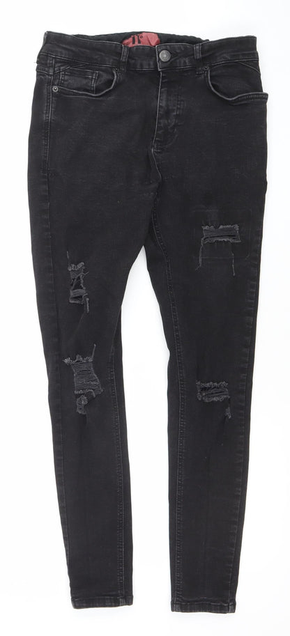 11 Degrees Men’s Black Distressed Skinny Jeans W32 Slim Fit