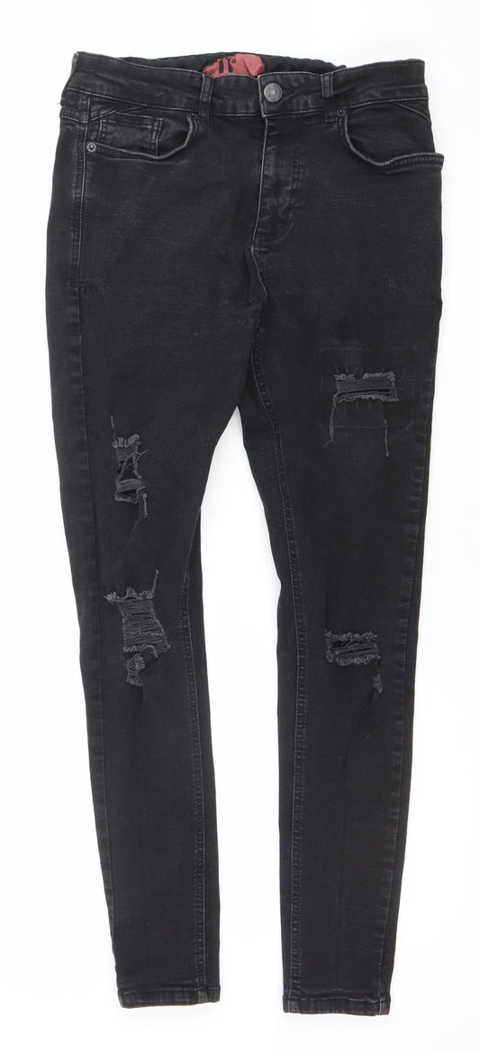11 Degrees Men’s Black Distressed Skinny Jeans W32 Slim Fit