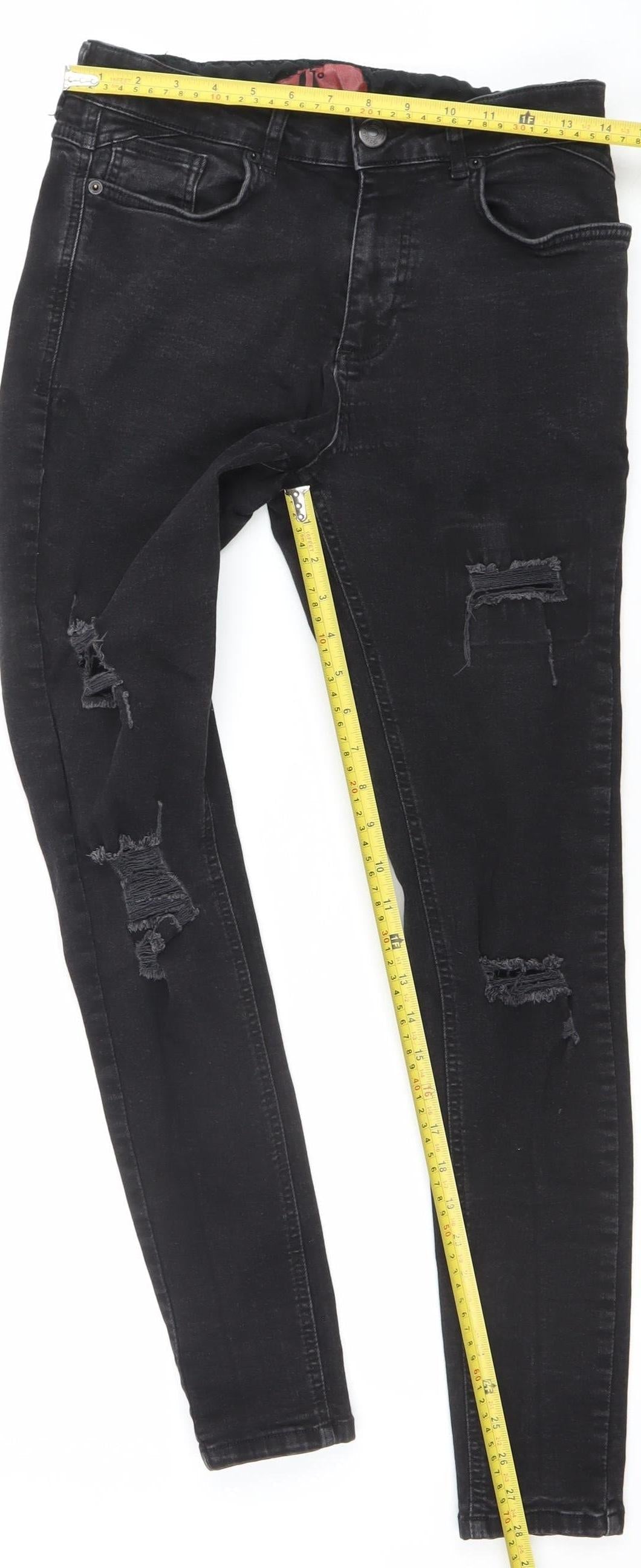 11 Degrees Men’s Black Distressed Skinny Jeans W32 Slim Fit