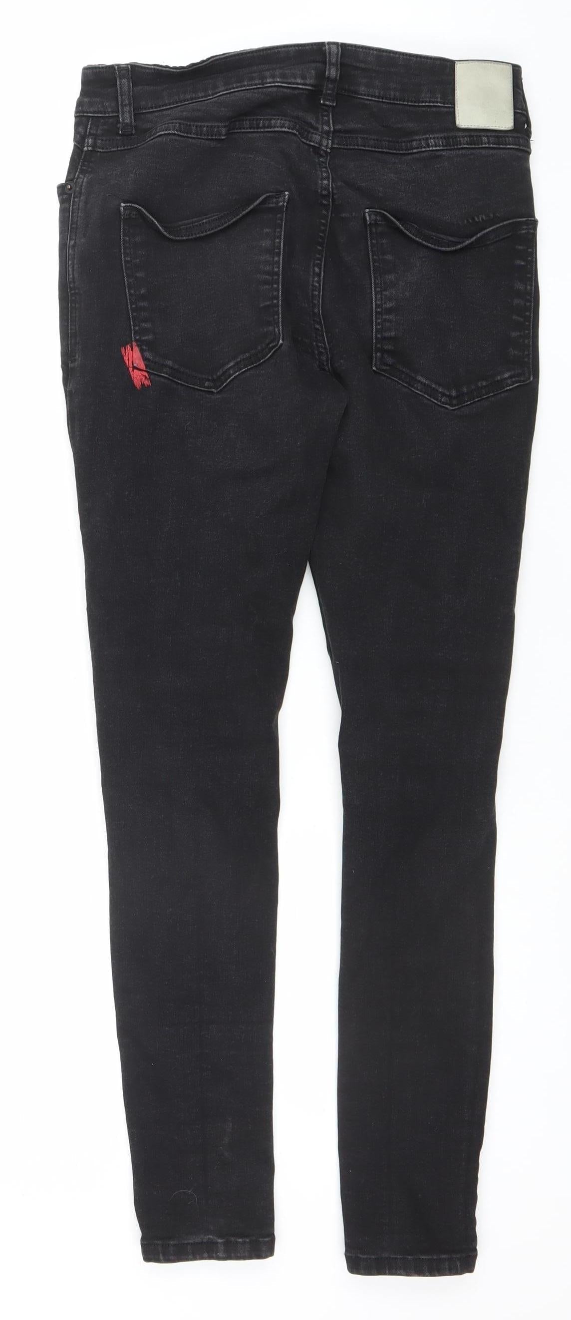 11 Degrees Men’s Black Distressed Skinny Jeans W32 Slim Fit