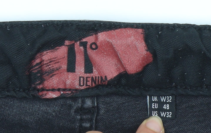 11 Degrees Men’s Black Distressed Skinny Jeans W32 Slim Fit