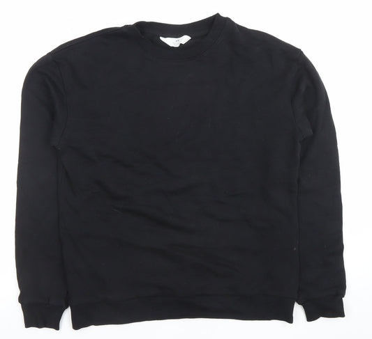 H&M Girls Black Cotton Blend Crew Neck Pullover Sweatshirt 14 Years