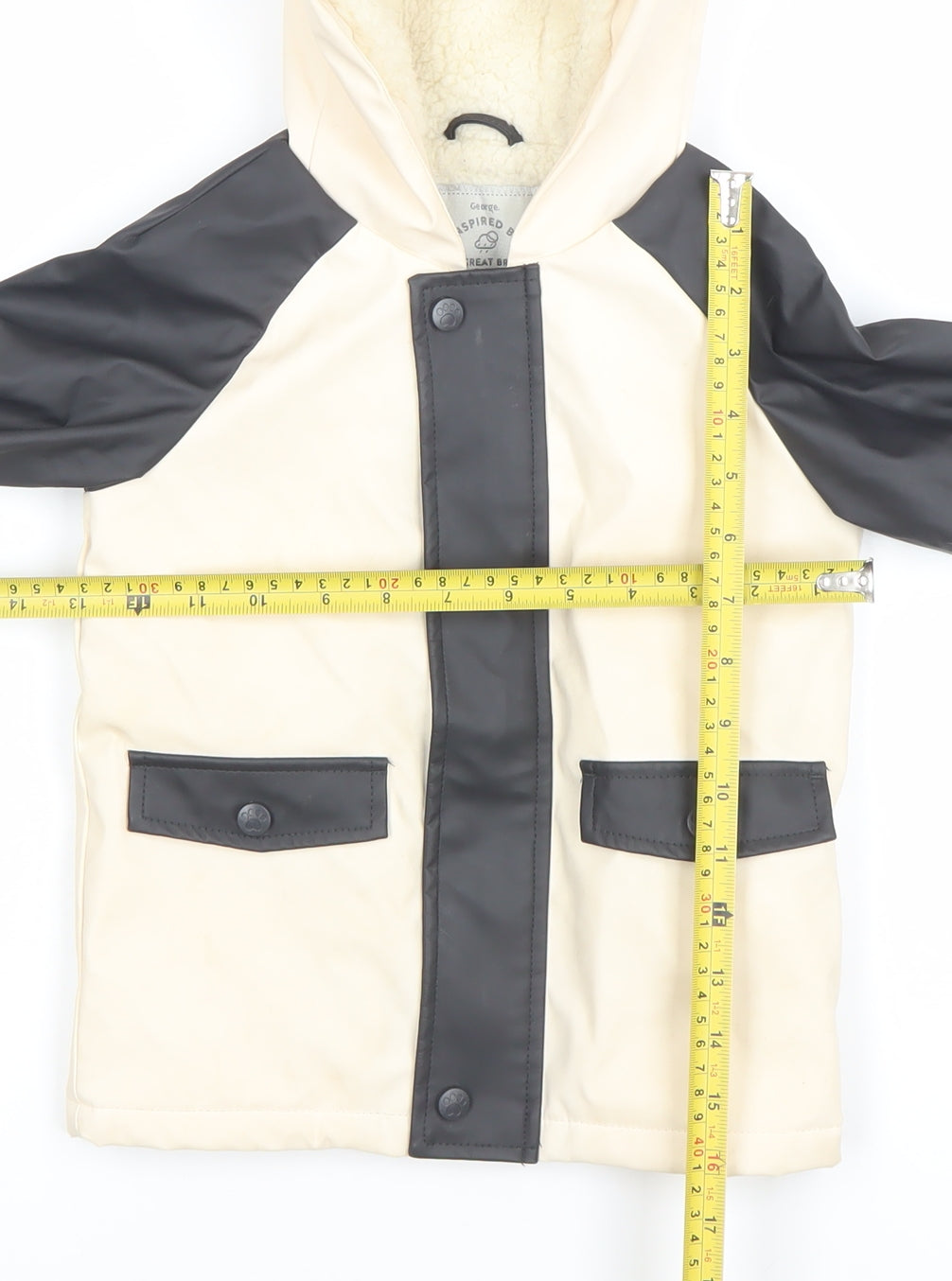 George Girls Beige Black Panda Hooded Rain Coat 2-3 Years Lined Waterproof Jacket