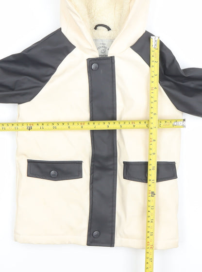 George Girls Beige Black Panda Hooded Rain Coat 2-3 Years Lined Waterproof Jacket