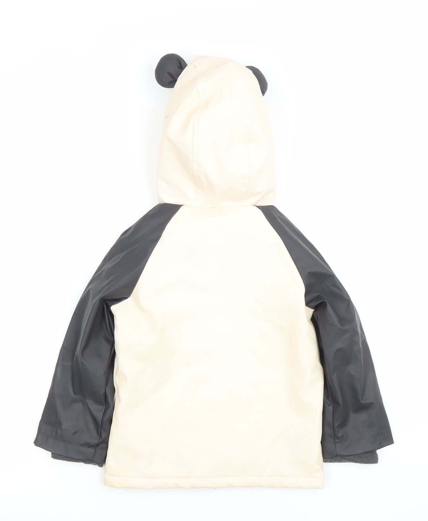 George Girls Beige Black Panda Hooded Rain Coat 2-3 Years Lined Waterproof Jacket