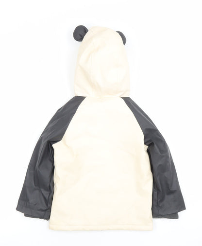George Girls Beige Black Panda Hooded Rain Coat 2-3 Years Lined Waterproof Jacket
