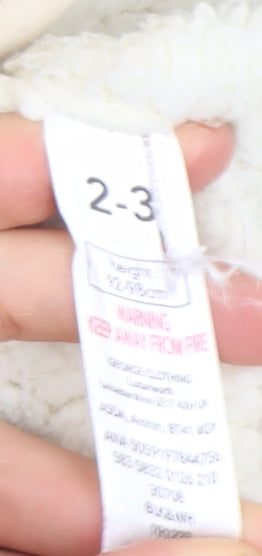 George Girls Beige Black Panda Hooded Rain Coat 2-3 Years Lined Waterproof Jacket