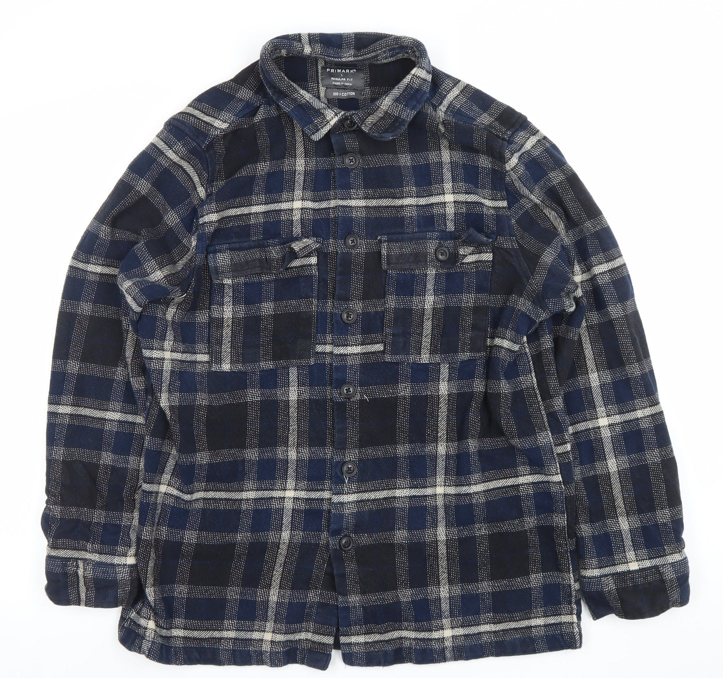 Primark Men's Blue Check Cotton Shacket Jacket L Regular Fit