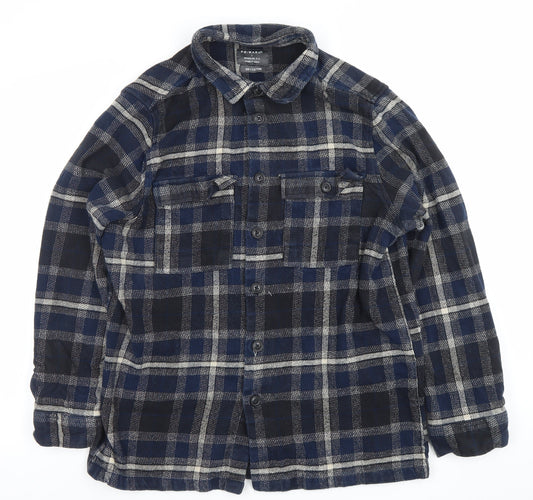 Primark Men's Blue Check Cotton Shacket Jacket L Regular Fit