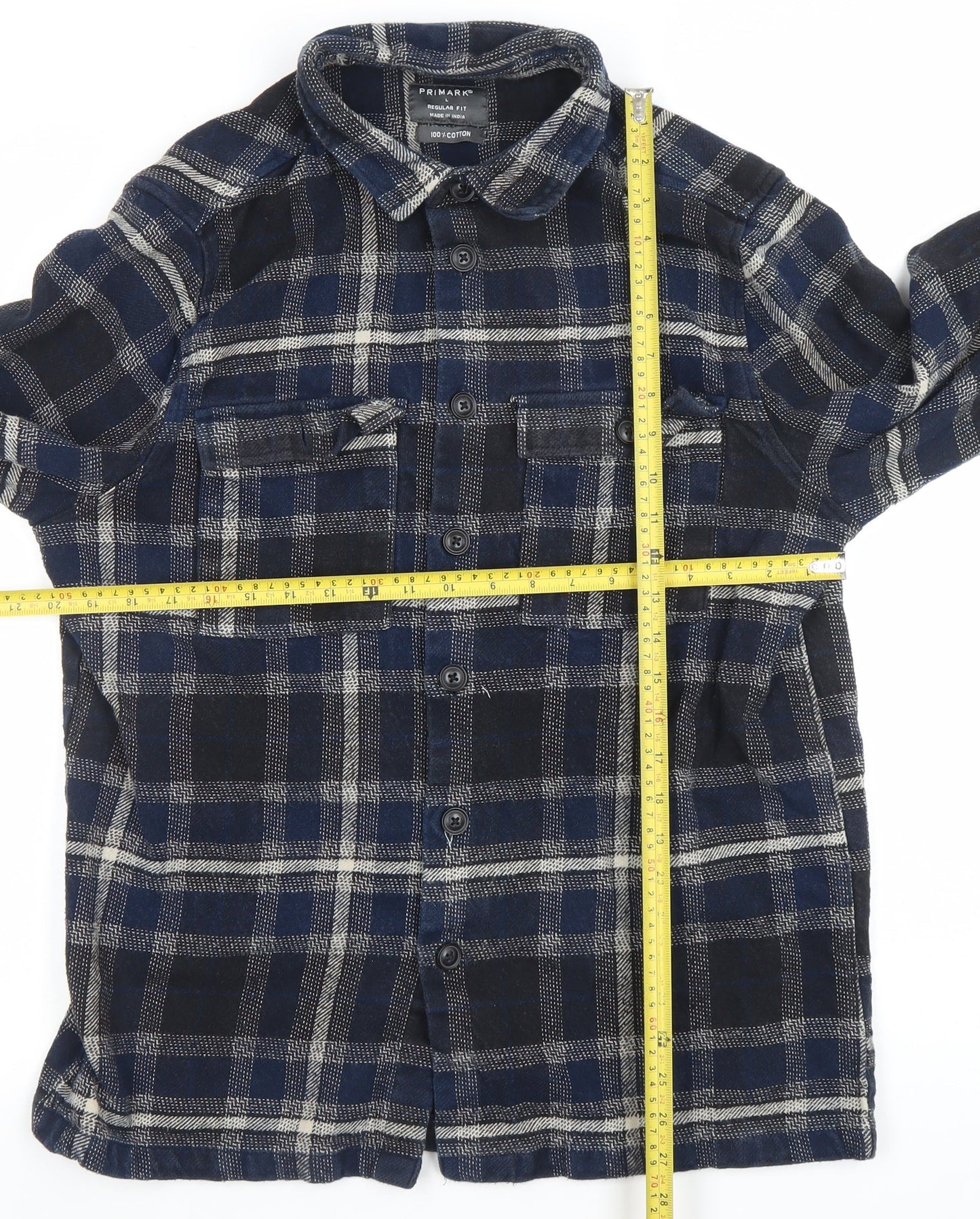 Primark Men's Blue Check Cotton Shacket Jacket L Regular Fit