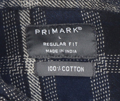 Primark Men's Blue Check Cotton Shacket Jacket L Regular Fit
