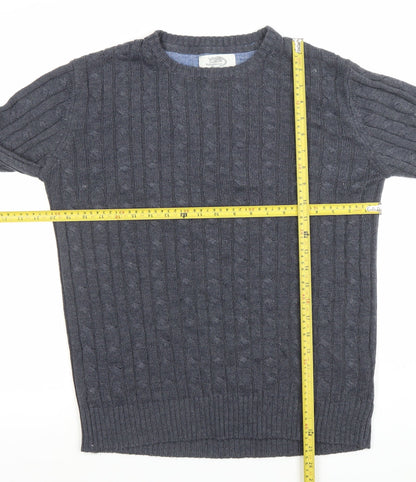 Kangaroo Poo Men’s Grey Cable Knit Crew Neck Acrylic Jumper Size M