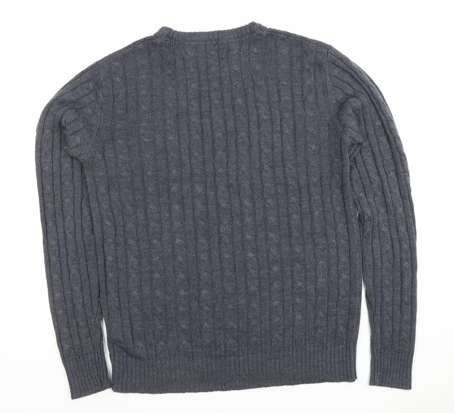 Kangaroo Poo Men’s Grey Cable Knit Crew Neck Acrylic Jumper Size M