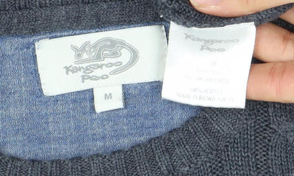 Kangaroo Poo Men’s Grey Cable Knit Crew Neck Acrylic Jumper Size M