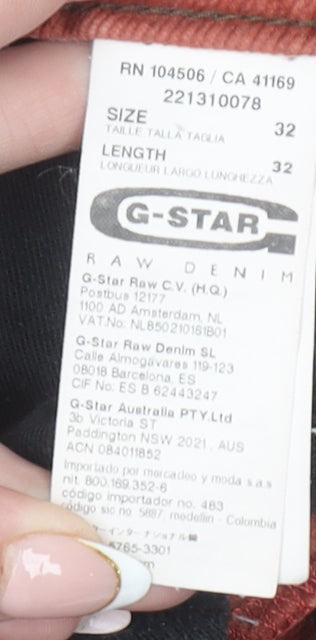 G-Star RAW 3301 Men’s Brown Corduroy Slim Trousers Size 32W 32L