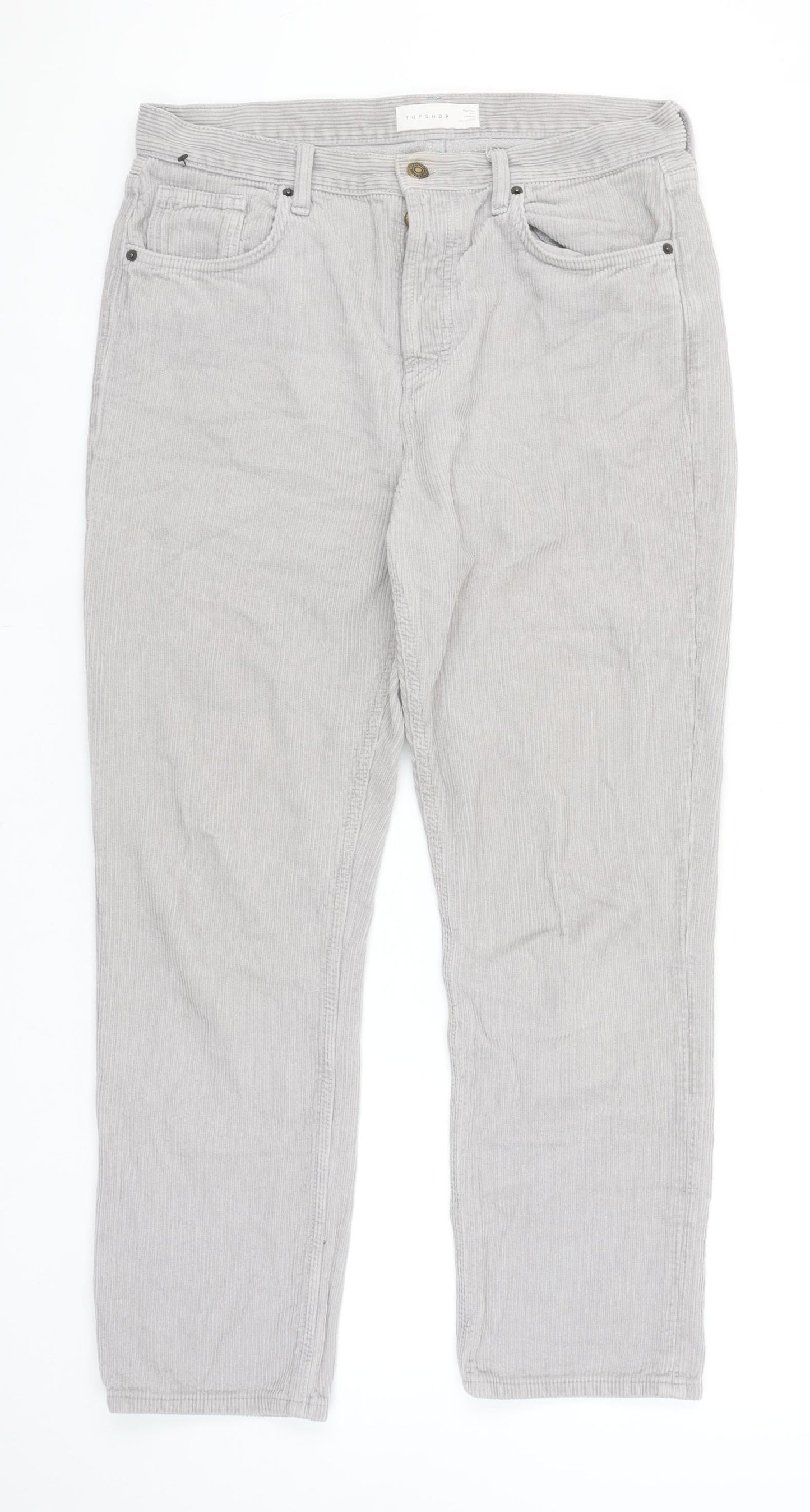 Topshop Womens Grey Corduroy Straight Chino Trousers Size 12