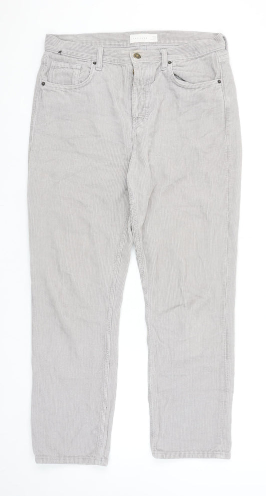Topshop Womens Grey Corduroy Straight Chino Trousers Size 12