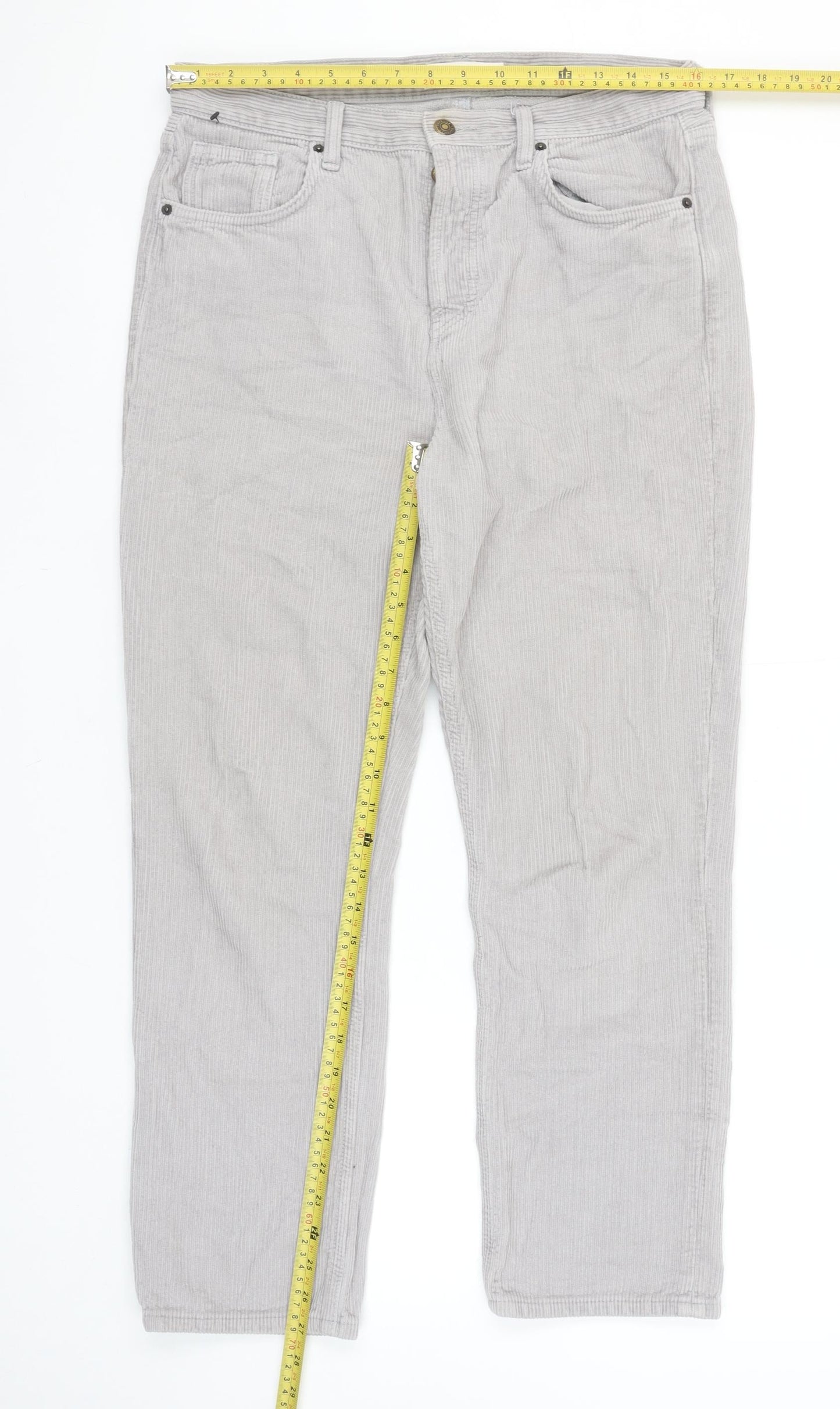 Topshop Womens Grey Corduroy Straight Chino Trousers Size 12