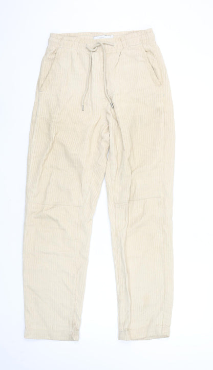 Bershka Women’s Beige Corduroy Jogger Trousers Size 6