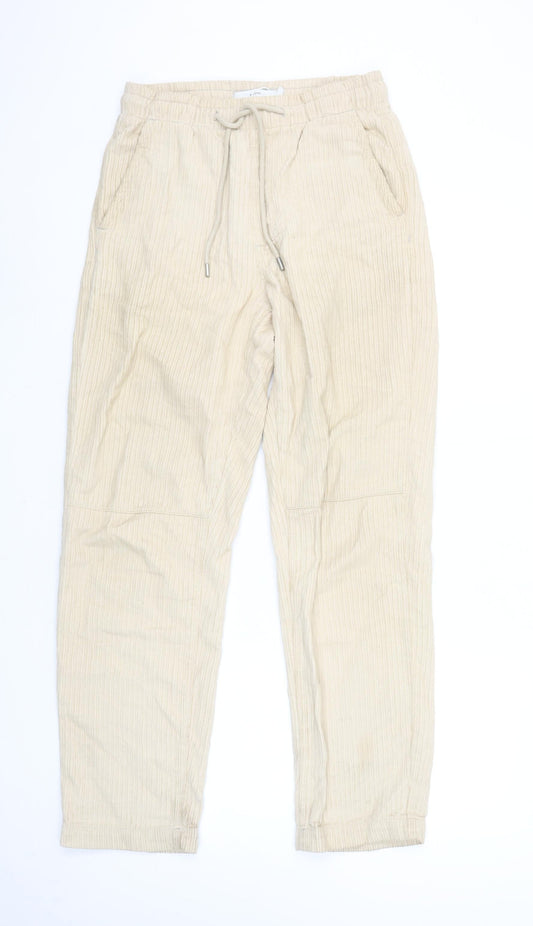 Bershka Women’s Beige Corduroy Jogger Trousers Size 6