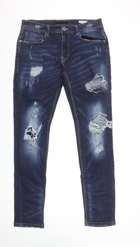 Voi London Men's Blue Distressed Skinny Jeans 32R Slim Fit Denim