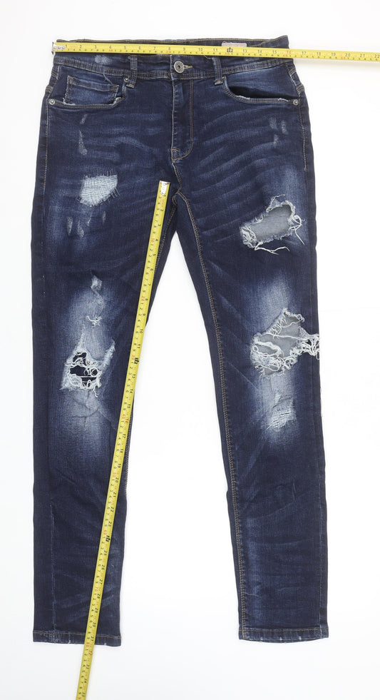 Voi London Men's Blue Distressed Skinny Jeans 32R Slim Fit Denim