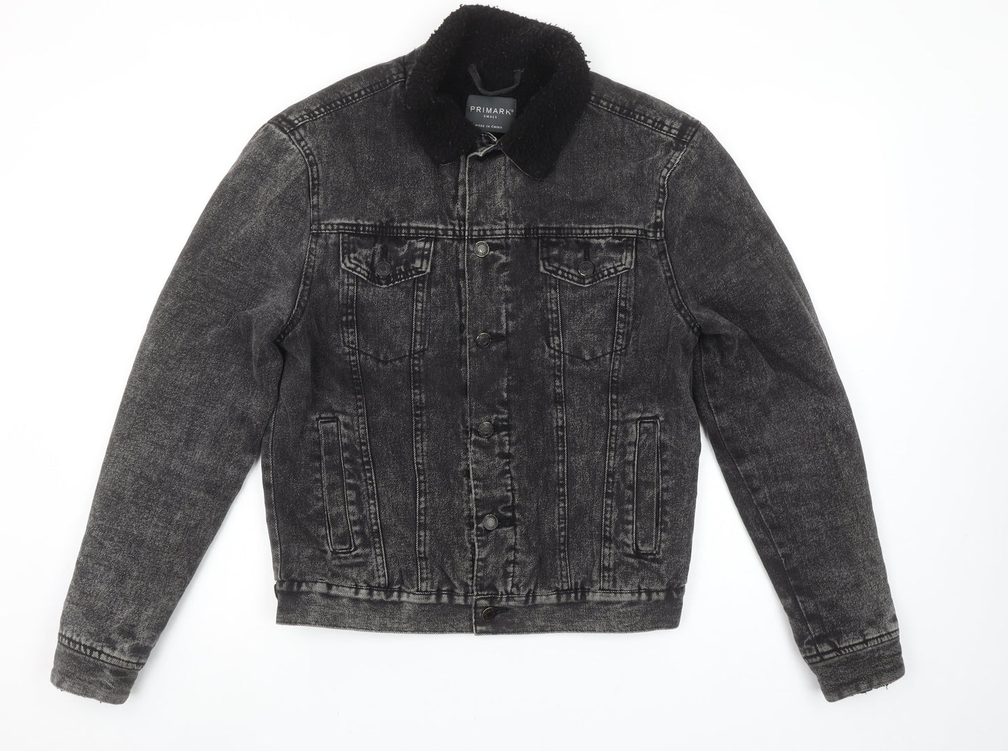 Primark Men's Grey Denim Sherpa Collar Jacket Size S