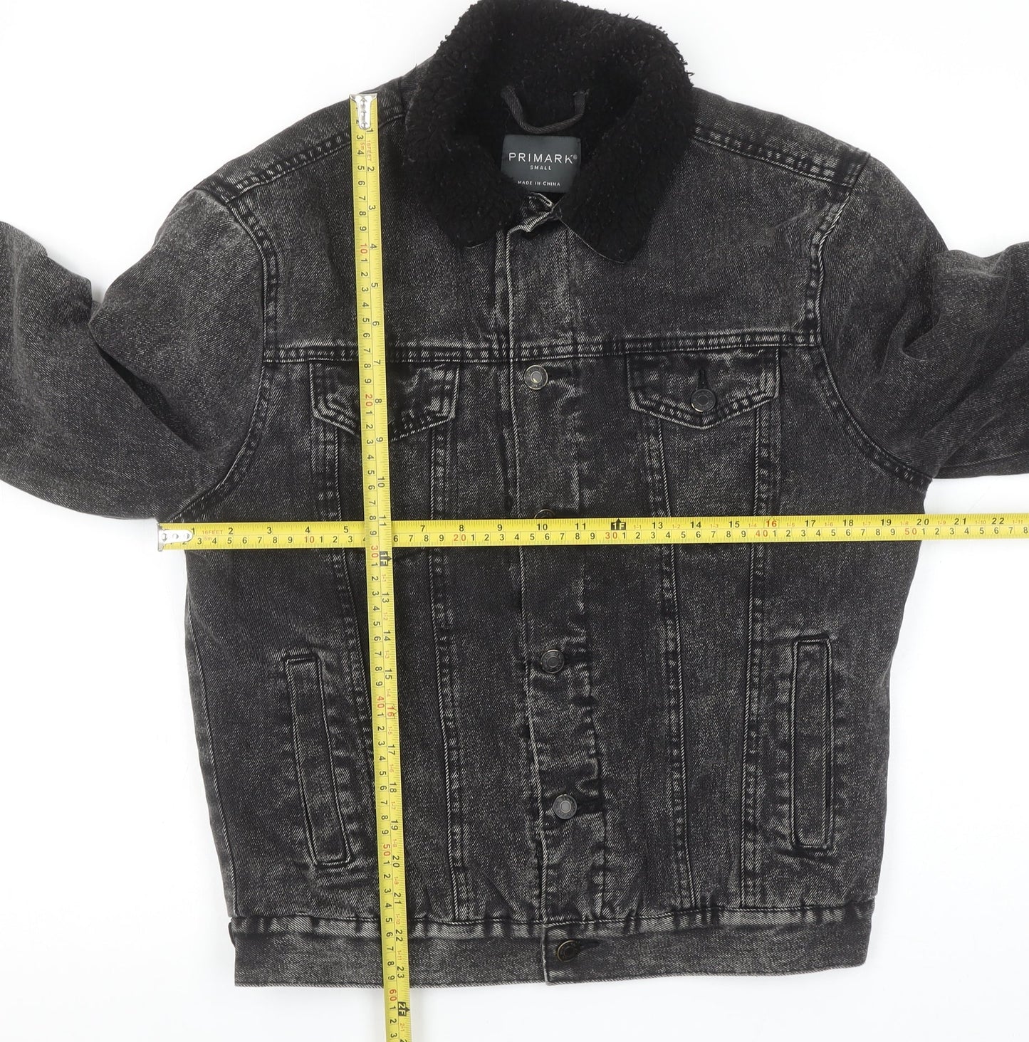 Primark Men's Grey Denim Sherpa Collar Jacket Size S