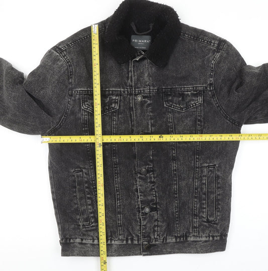 Primark Men's Grey Denim Sherpa Collar Jacket Size S