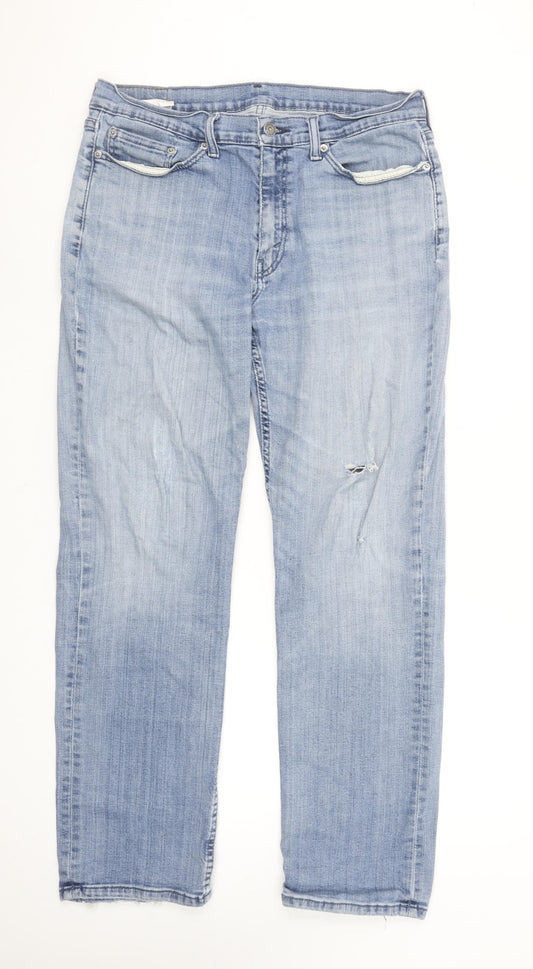 Levi's 514 Men's Blue 36x32 Straight Fit Distressed Jeans