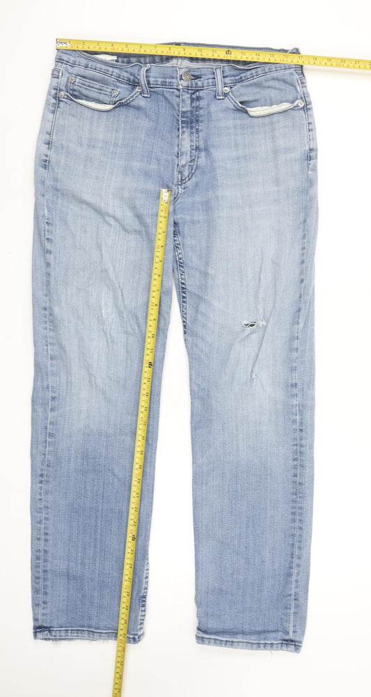 Levi's 514 Men's Blue 36x32 Straight Fit Distressed Jeans