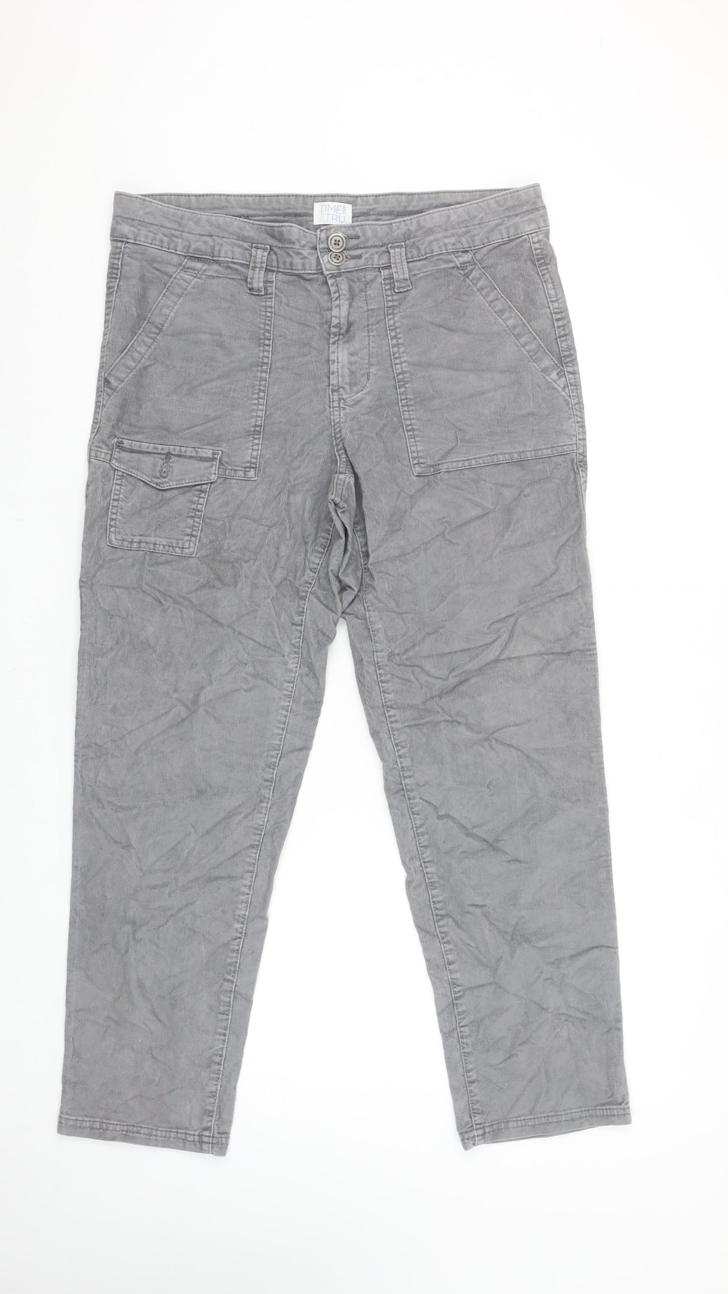 Womens UK Size 10 Time and Tru Regular Fit Cargo Grey Trousers