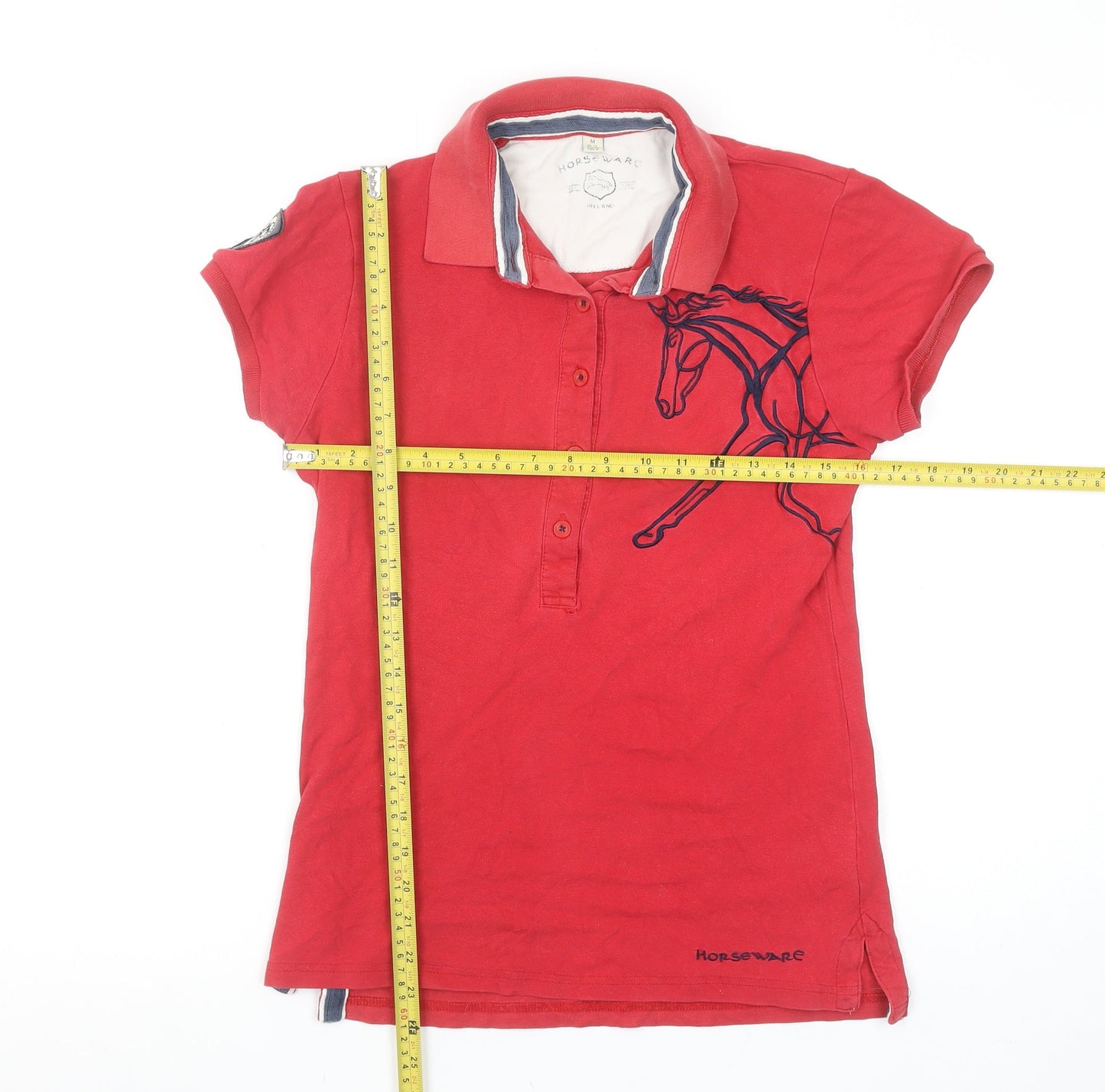 Horseware Women's Red Cotton Polo Shirt UK 12 Equestrian Style