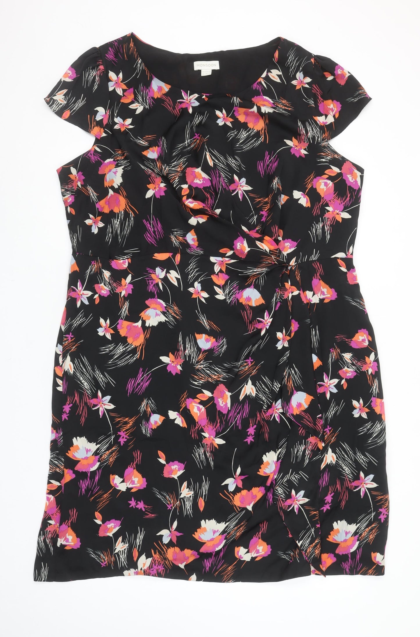 Monsoon Women’s Black Floral Sheath Dress Size 22 Short Sleeve