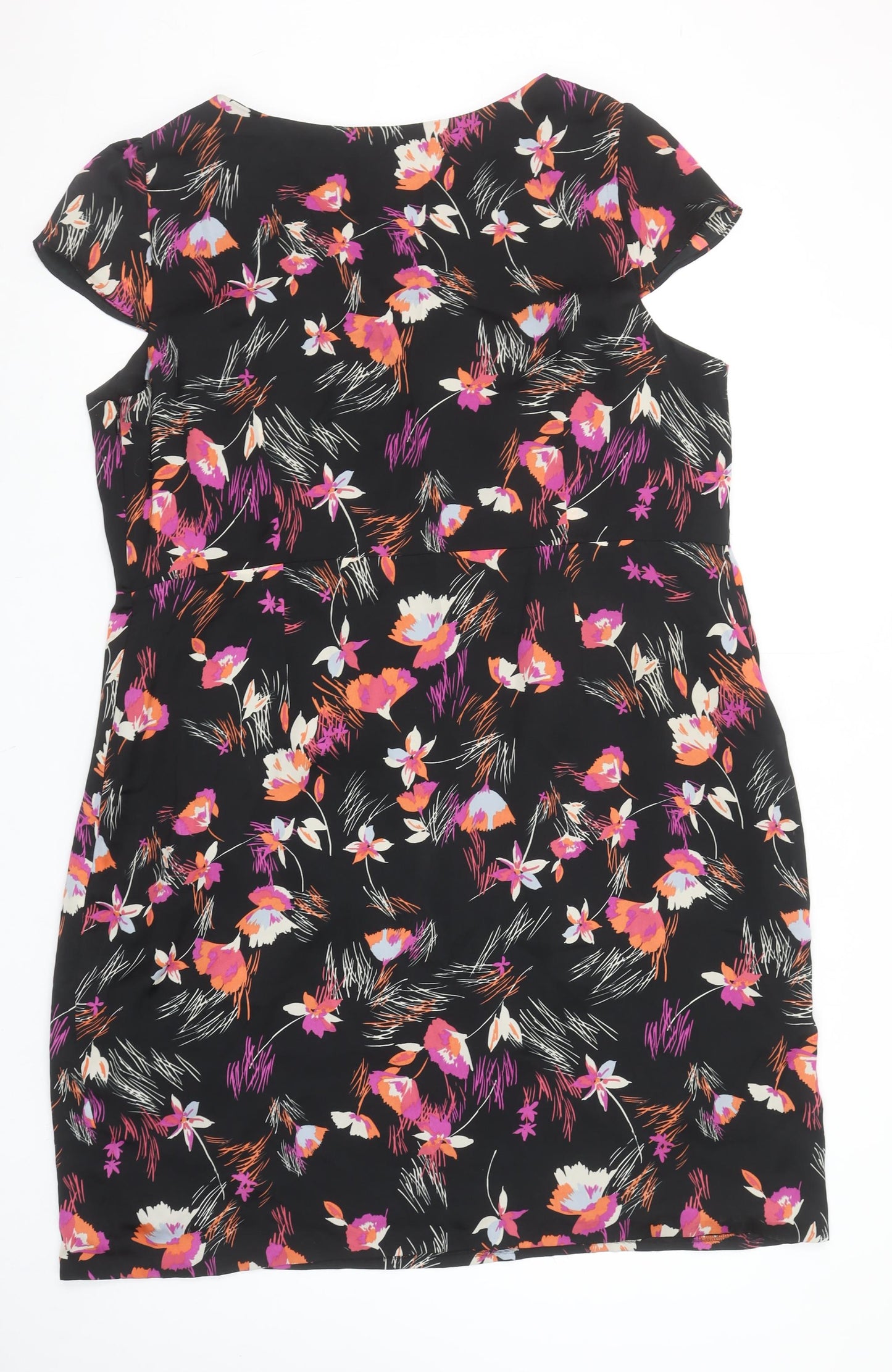 Monsoon Women’s Black Floral Sheath Dress Size 22 Short Sleeve