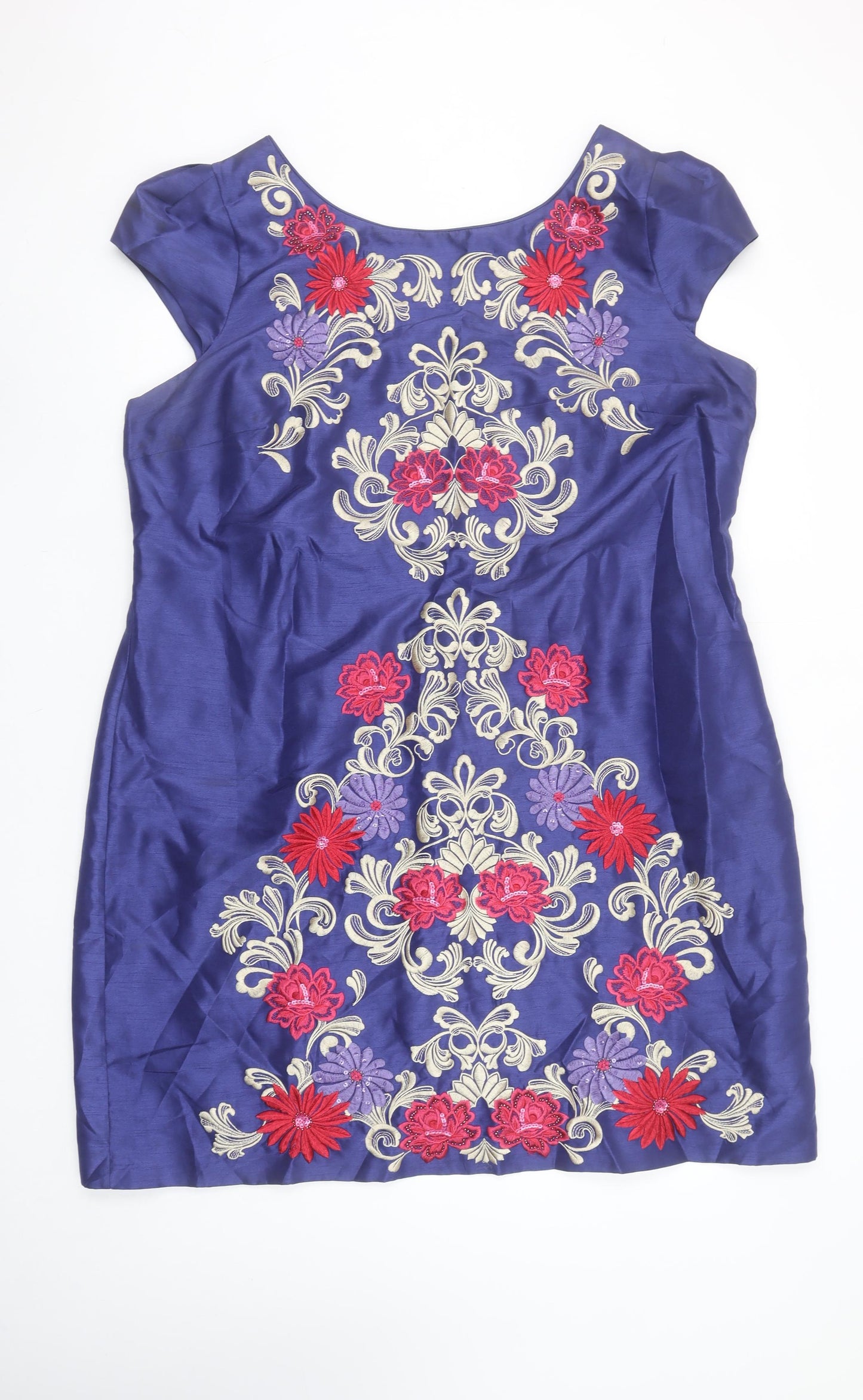 Monsoon Women Blue Floral Embroidered Shift Dress Size 22