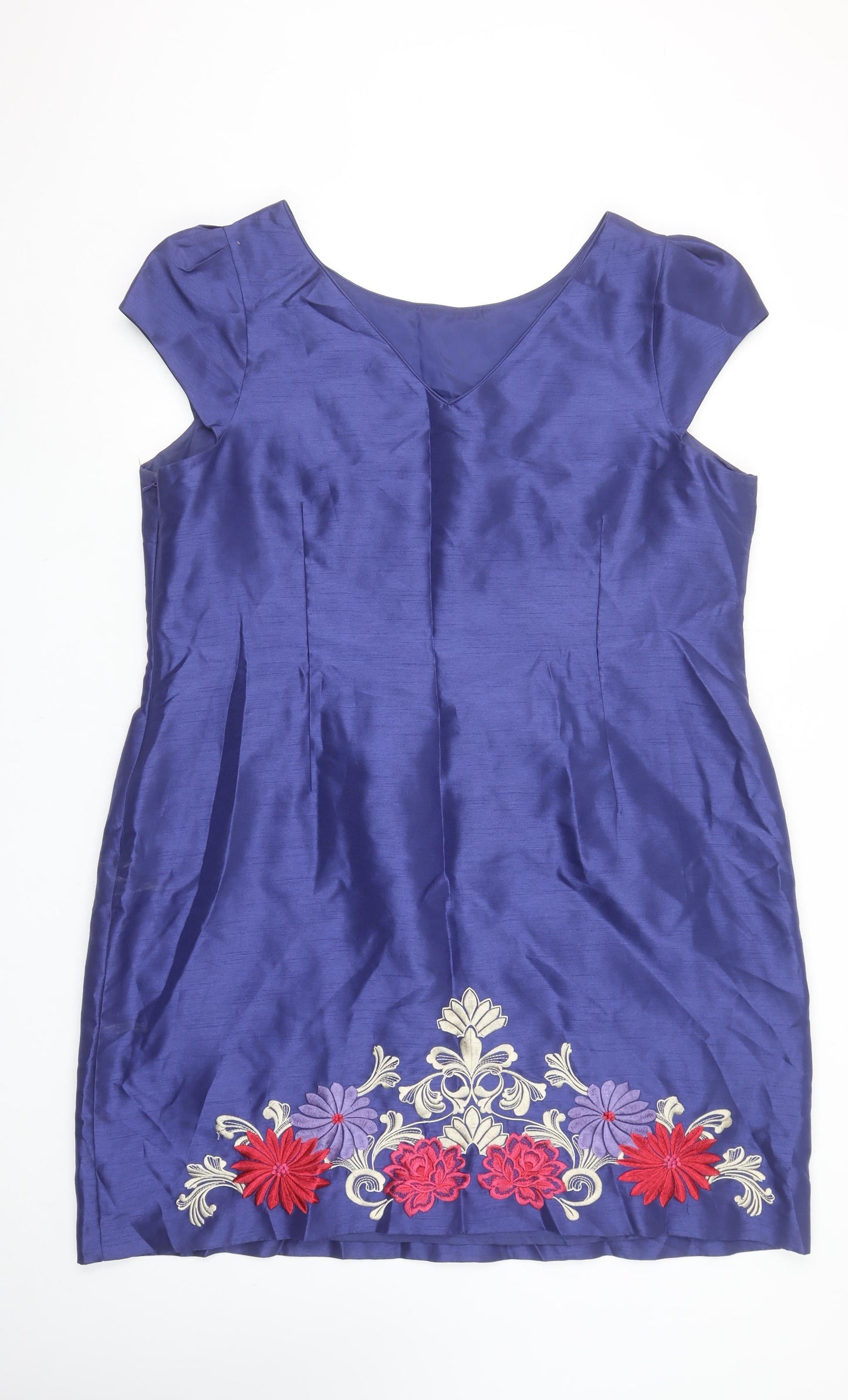 Monsoon Women Blue Floral Embroidered Shift Dress Size 22